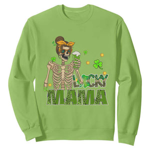Irish Skeleton Mom Sweatshirt Lucky Mama Messy Bun Drinking Beer St Patrick's Day Mother's Day TS02 Lime Printyourwear