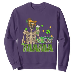Irish Skeleton Mom Sweatshirt Lucky Mama Messy Bun Drinking Beer St Patrick's Day Mother's Day TS02 Purple Printyourwear