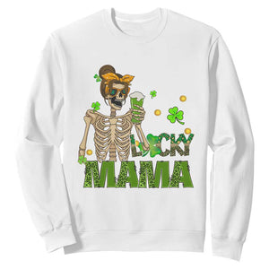 Irish Skeleton Mom Sweatshirt Lucky Mama Messy Bun Drinking Beer St Patrick's Day Mother's Day TS02 White Printyourwear