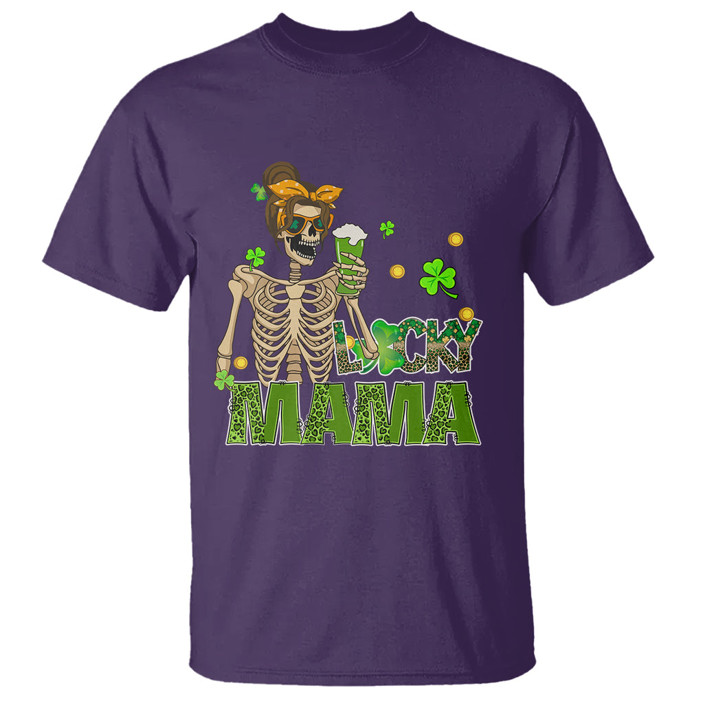 Irish Skeleton Mom T Shirt Lucky Mama Messy Bun Drinking Beer St Patrick's Day Mother's Day TS02 Purple Printyourwear