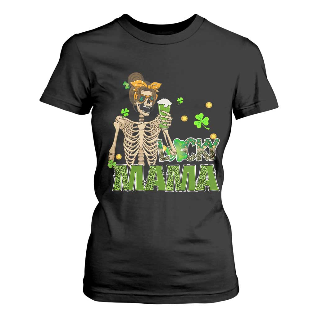 Irish Skeleton Mom T Shirt For Women Lucky Mama Messy Bun Drinking Beer St Patrick's Day Mother's Day TS02 Black Print Your Wear