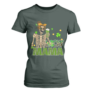 Irish Skeleton Mom T Shirt For Women Lucky Mama Messy Bun Drinking Beer St Patrick's Day Mother's Day TS02 Dark Forest Green Print Your Wear