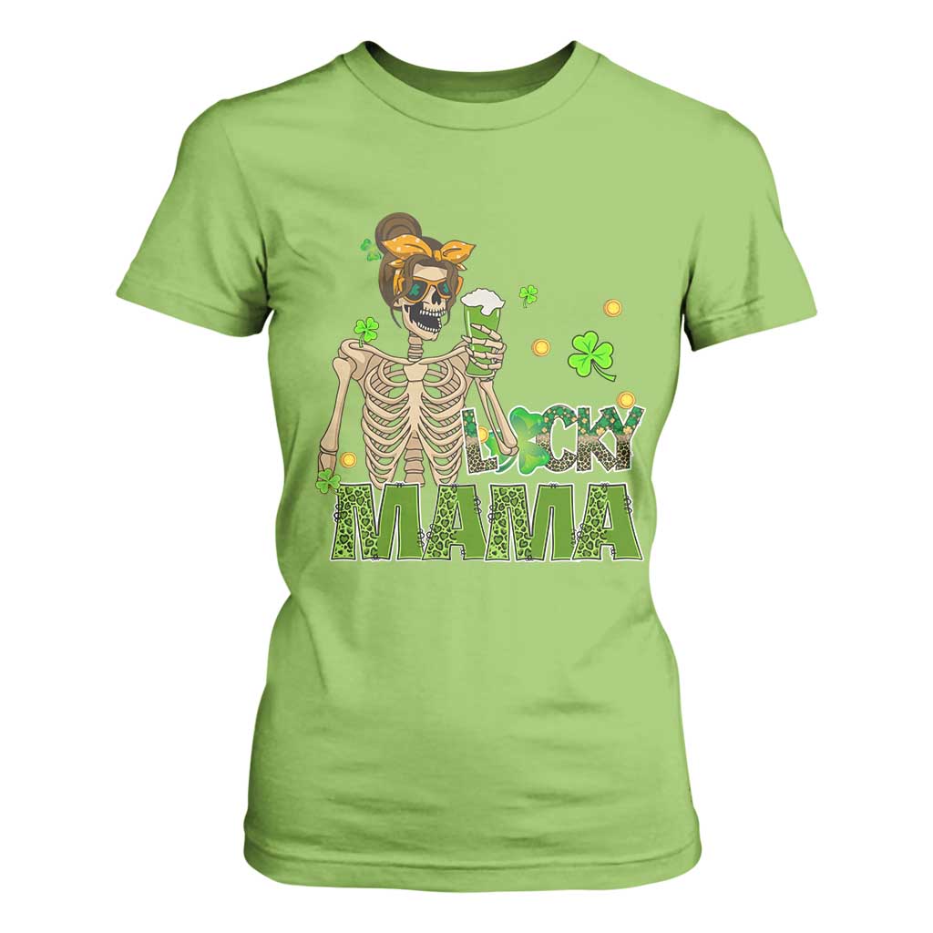 Irish Skeleton Mom T Shirt For Women Lucky Mama Messy Bun Drinking Beer St Patrick's Day Mother's Day TS02 Lime Print Your Wear