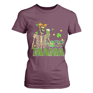 Irish Skeleton Mom T Shirt For Women Lucky Mama Messy Bun Drinking Beer St Patrick's Day Mother's Day TS02 Maroon Print Your Wear