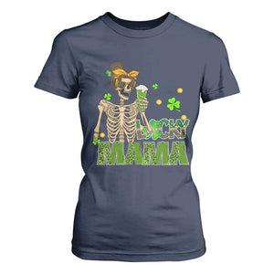 Irish Skeleton Mom T Shirt For Women Lucky Mama Messy Bun Drinking Beer St Patrick's Day Mother's Day TS02 Navy Print Your Wear