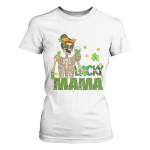Irish Skeleton Mom T Shirt For Women Lucky Mama Messy Bun Drinking Beer St Patrick's Day Mother's Day TS02 White Print Your Wear