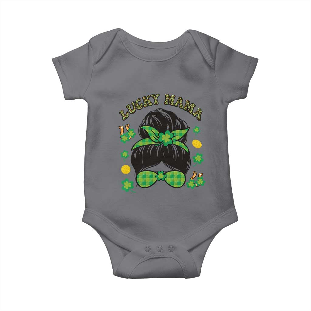 Funny St Patricks Day Baby Onesie Lucky Mama Messy Bun Mom TS02 Charcoal Print Your Wear