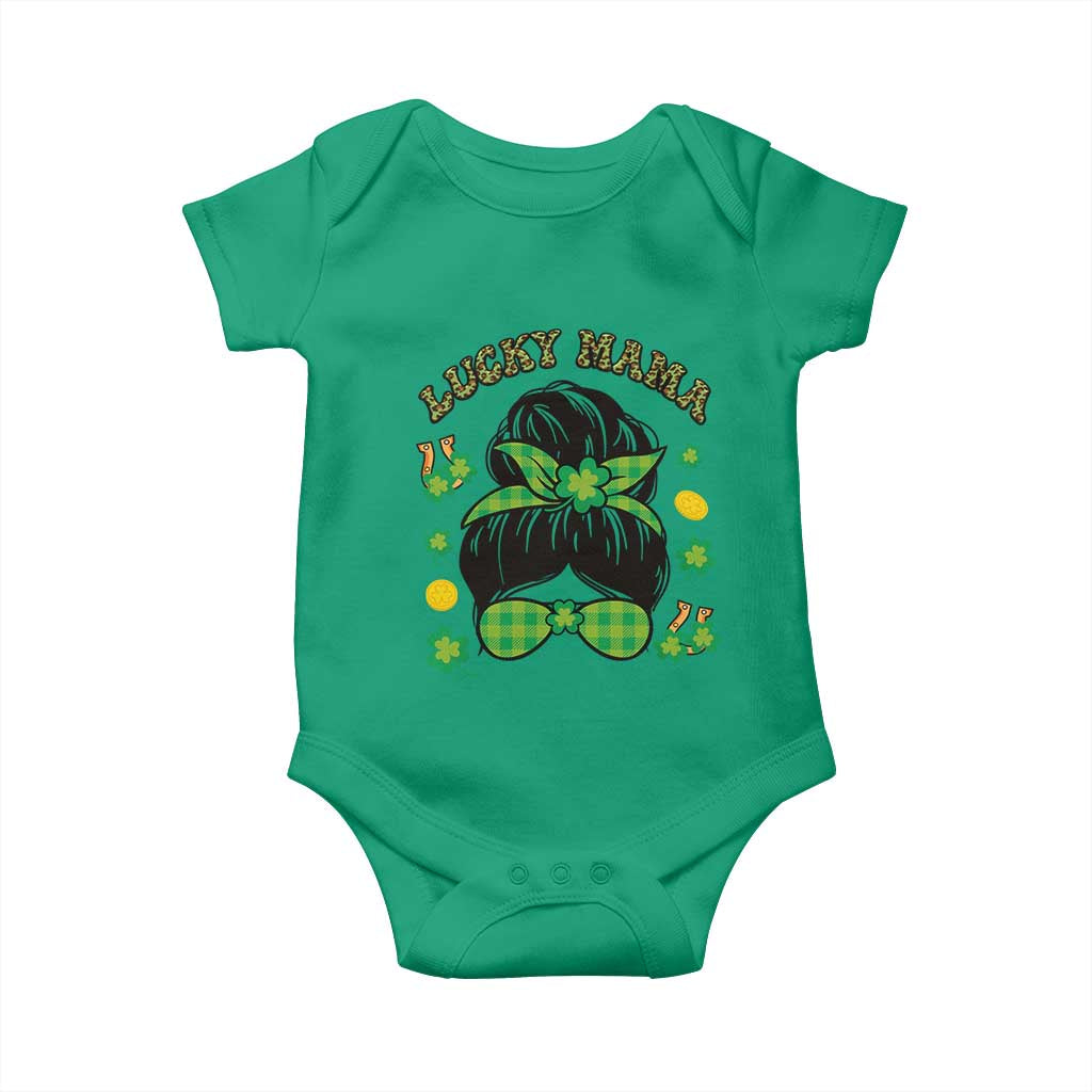 Funny St Patricks Day Baby Onesie Lucky Mama Messy Bun Mom TS02 Irish Green Print Your Wear