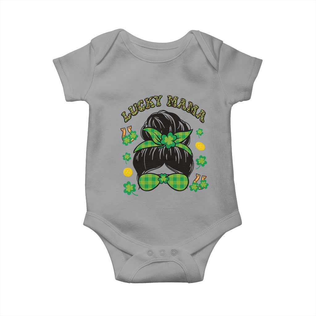 Funny St Patricks Day Baby Onesie Lucky Mama Messy Bun Mom TS02 Sport Gray Print Your Wear