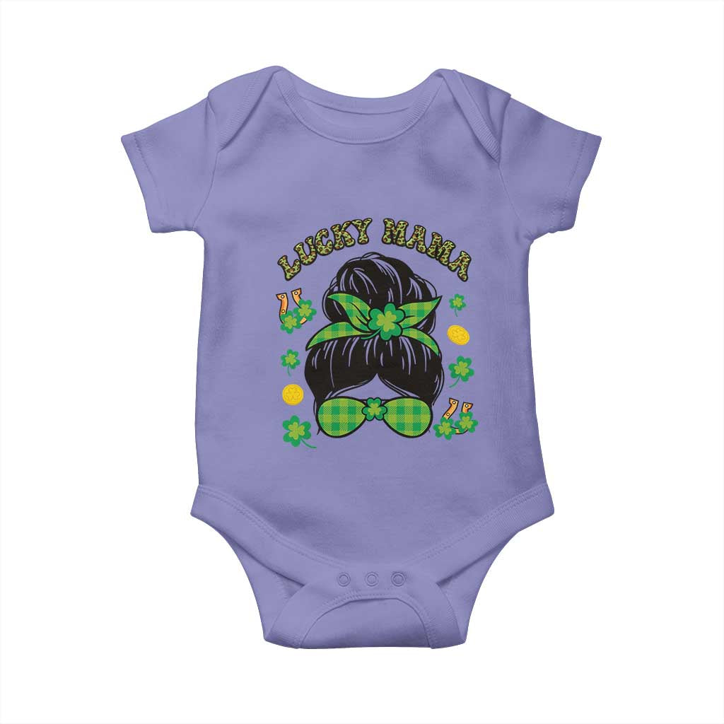 Funny St Patricks Day Baby Onesie Lucky Mama Messy Bun Mom TS02 Violet Print Your Wear