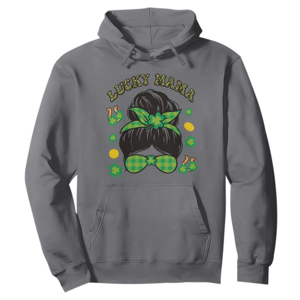 Funny St. Patricks Day Hoodie Lucky Mama Messy Bun Mom TS02 Charcoal Printyourwear