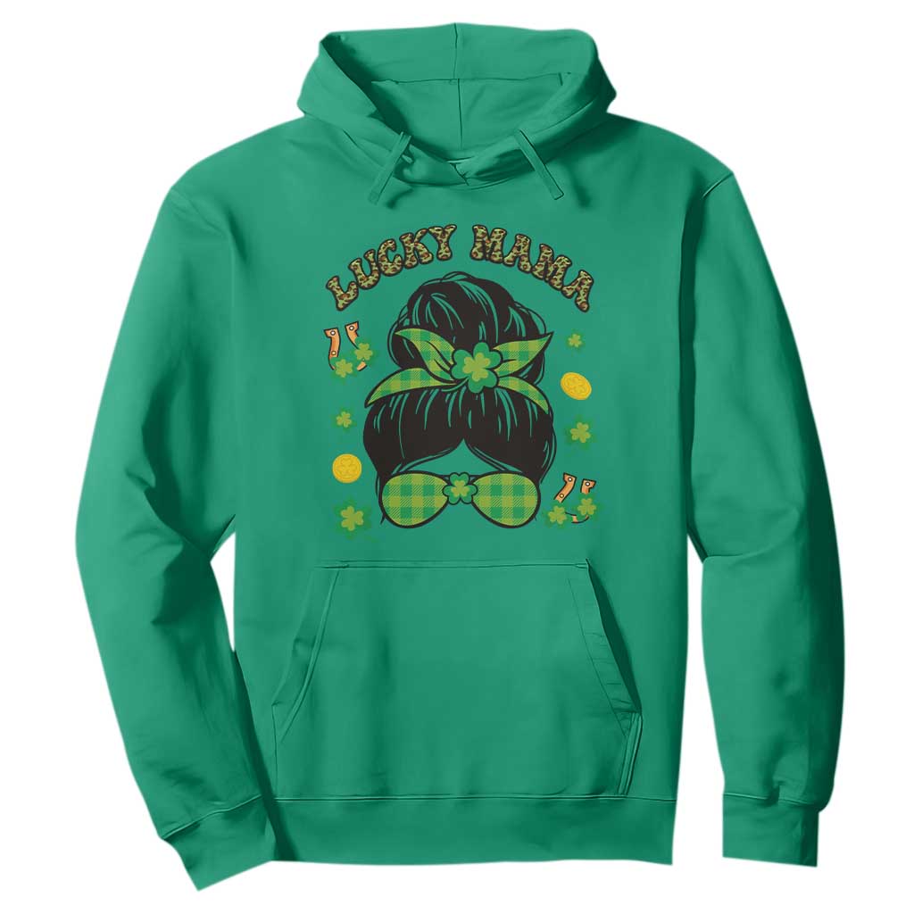 Funny St. Patricks Day Hoodie Lucky Mama Messy Bun Mom TS02 Irish Green Printyourwear