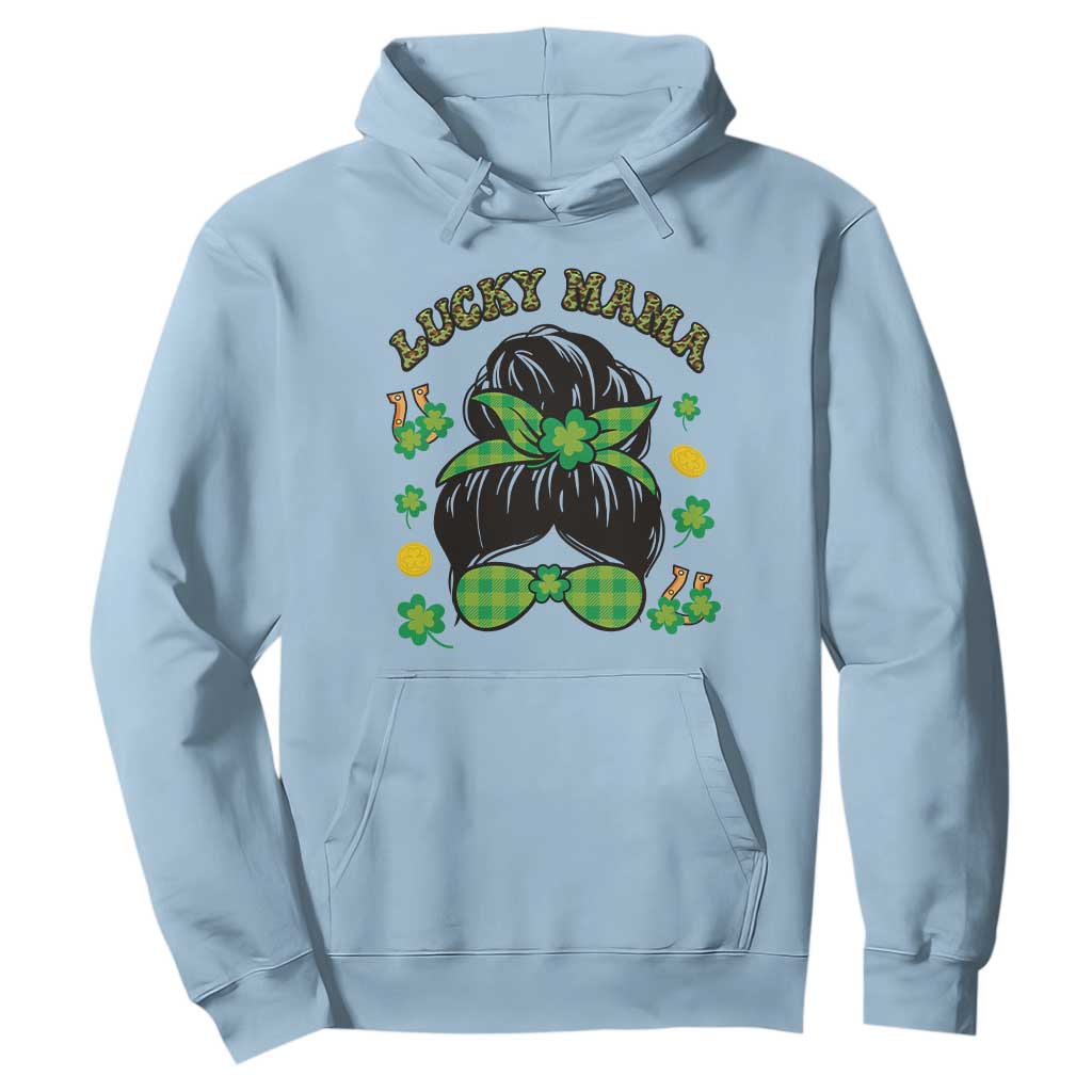 Funny St. Patricks Day Hoodie Lucky Mama Messy Bun Mom TS02 Light Blue Printyourwear