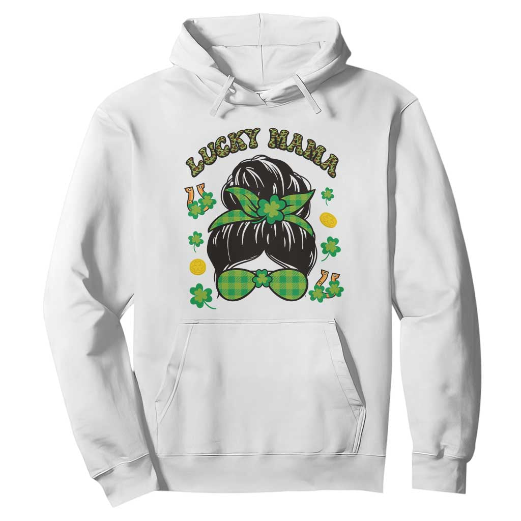 Funny St. Patricks Day Hoodie Lucky Mama Messy Bun Mom TS02 White Printyourwear