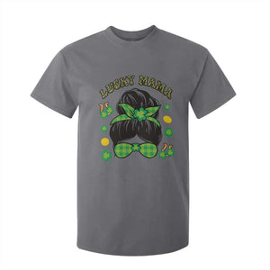 Funny St Patricks Day T Shirt For Kid Lucky Mama Messy Bun Mom TS02 Charcoal Print Your Wear