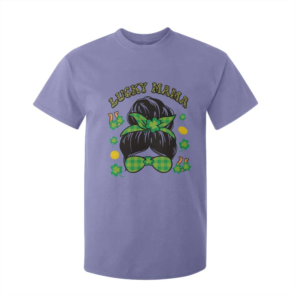 Funny St Patricks Day T Shirt For Kid Lucky Mama Messy Bun Mom TS02 Violet Print Your Wear