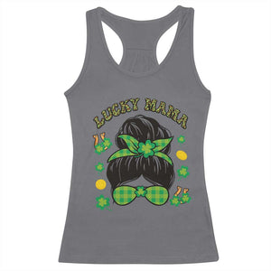 Funny St Patricks Day Racerback Tank Top Lucky Mama Messy Bun Mom TS02 Charcoal Print Your Wear