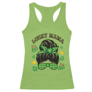 Funny St Patricks Day Racerback Tank Top Lucky Mama Messy Bun Mom TS02 Lime Print Your Wear