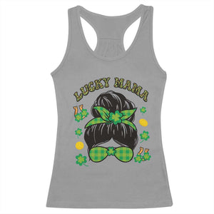 Funny St Patricks Day Racerback Tank Top Lucky Mama Messy Bun Mom TS02 Sport Gray Print Your Wear