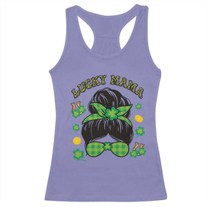 Funny St Patricks Day Racerback Tank Top Lucky Mama Messy Bun Mom TS02 Violet Print Your Wear