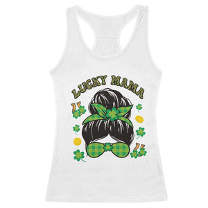 Funny St Patricks Day Racerback Tank Top Lucky Mama Messy Bun Mom TS02 White Print Your Wear