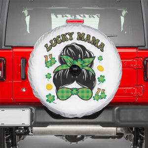 Funny St Patricks Day Spare Tire Cover Lucky Mama Messy Bun Mom TS02 White Print Your Wear
