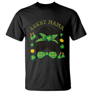 Funny St. Patricks Day T Shirt Lucky Mama Messy Bun Mom TS02 Black Printyourwear