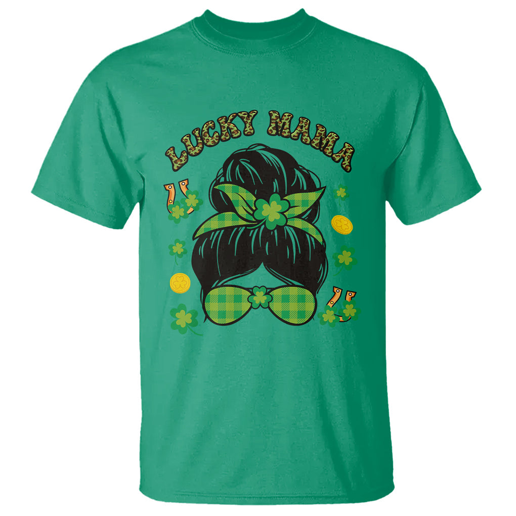 Funny St. Patricks Day T Shirt Lucky Mama Messy Bun Mom TS02 Irish Green Printyourwear
