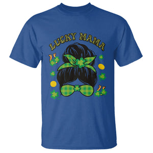 Funny St. Patricks Day T Shirt Lucky Mama Messy Bun Mom TS02 Royal Blue Printyourwear