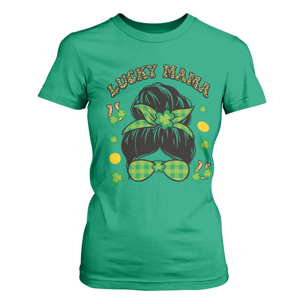 Funny St Patricks Day T Shirt For Women Lucky Mama Messy Bun Mom TS02 Irish Green Print Your Wear