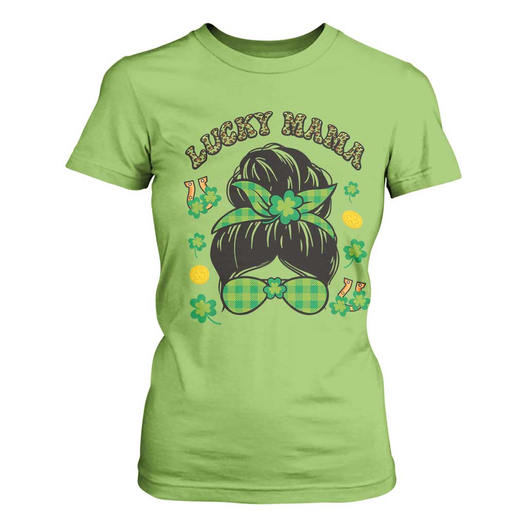 Funny St Patricks Day T Shirt For Women Lucky Mama Messy Bun Mom TS02 Lime Print Your Wear