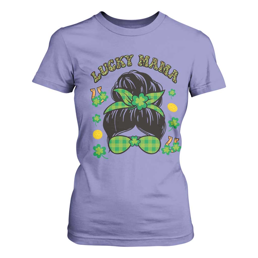 Funny St Patricks Day T Shirt For Women Lucky Mama Messy Bun Mom TS02 Violet Print Your Wear