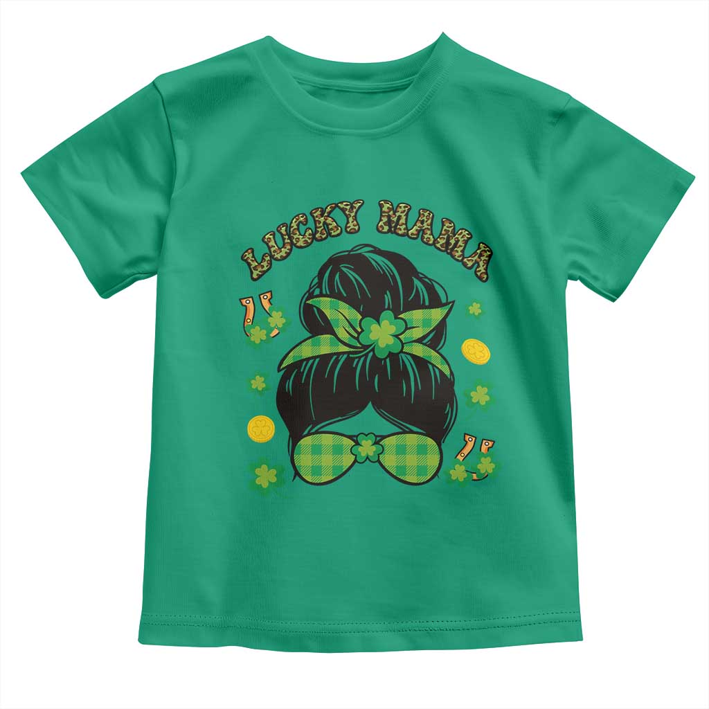Funny St Patricks Day Toddler T Shirt Lucky Mama Messy Bun Mom TS02 Irish Green Print Your Wear
