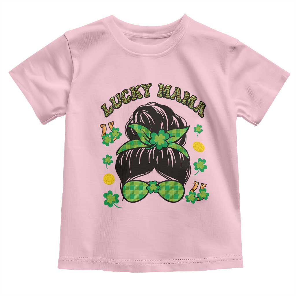 Funny St Patricks Day Toddler T Shirt Lucky Mama Messy Bun Mom TS02 Light Pink Print Your Wear