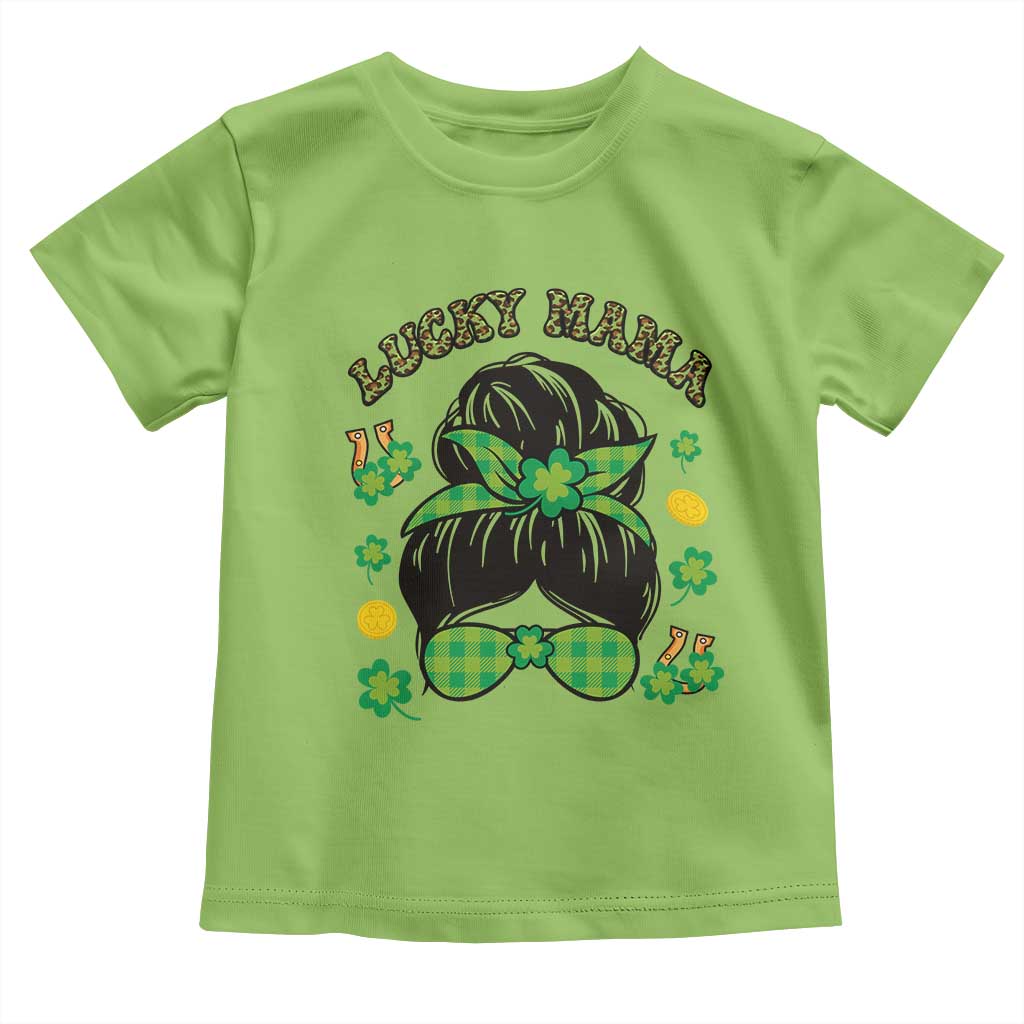 Funny St Patricks Day Toddler T Shirt Lucky Mama Messy Bun Mom TS02 Lime Print Your Wear
