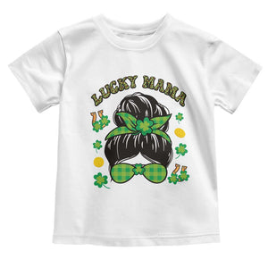 Funny St Patricks Day Toddler T Shirt Lucky Mama Messy Bun Mom TS02 White Print Your Wear