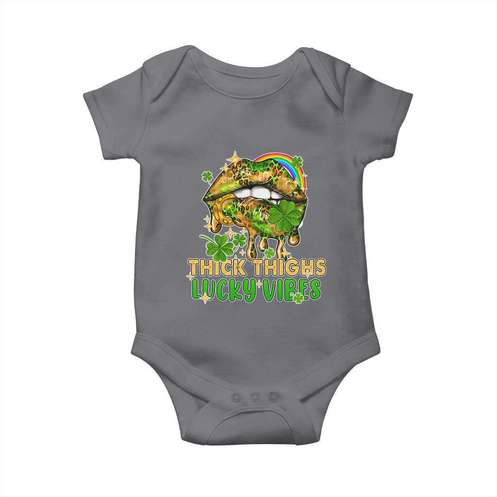 Funny St Patricks Day Women Baby Onesie Thick Thighs Lucky Vibes Leopard Biting Lips TS02 Charcoal Print Your Wear