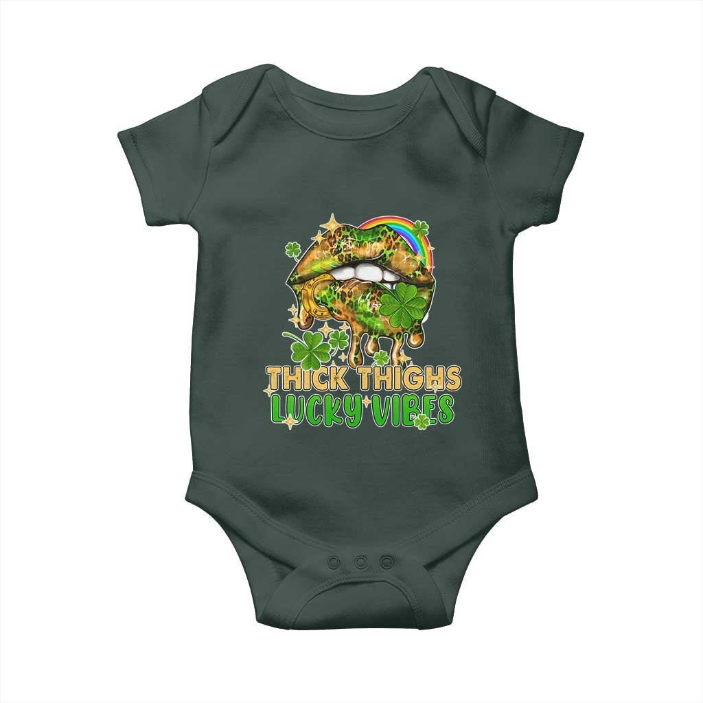 Funny St Patricks Day Women Baby Onesie Thick Thighs Lucky Vibes Leopard Biting Lips TS02 Print Your Wear