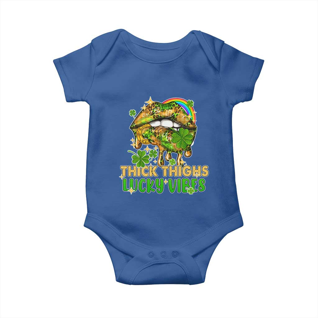 Funny St Patricks Day Women Baby Onesie Thick Thighs Lucky Vibes Leopard Biting Lips TS02 Royal Blue Print Your Wear