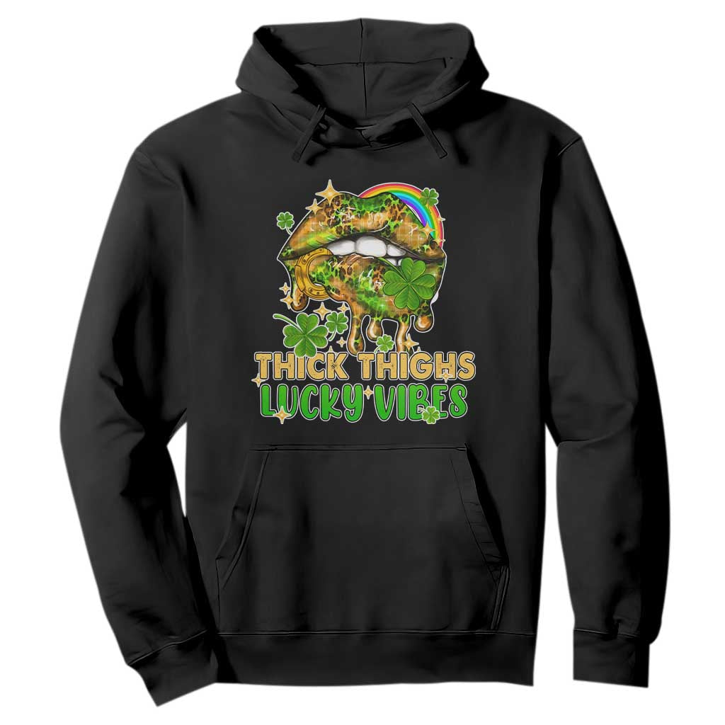 Funny St. Patricks Day Women Hoodie Thick Thighs Lucky Vibes Leopard Biting Lips TS02 Black Printyourwear