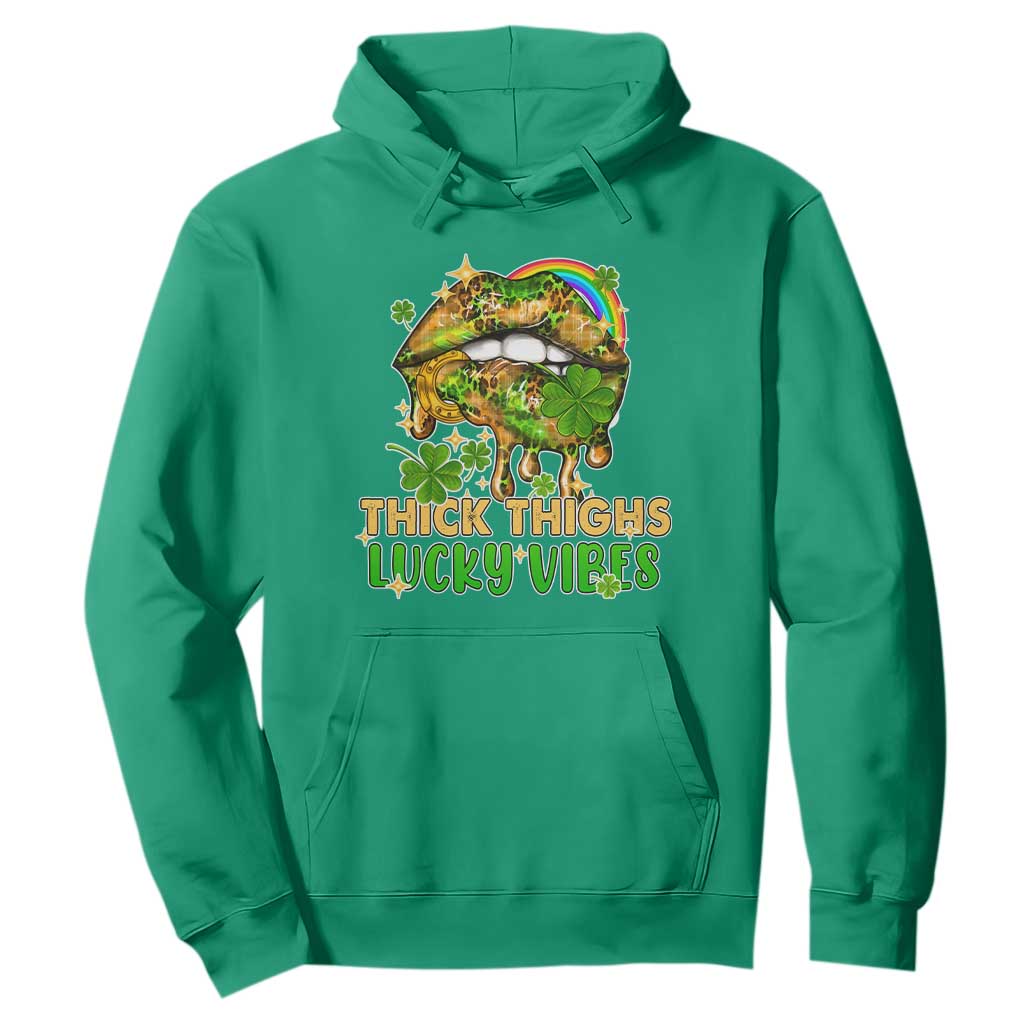 Funny St. Patricks Day Women Hoodie Thick Thighs Lucky Vibes Leopard Biting Lips TS02 Irish Green Printyourwear