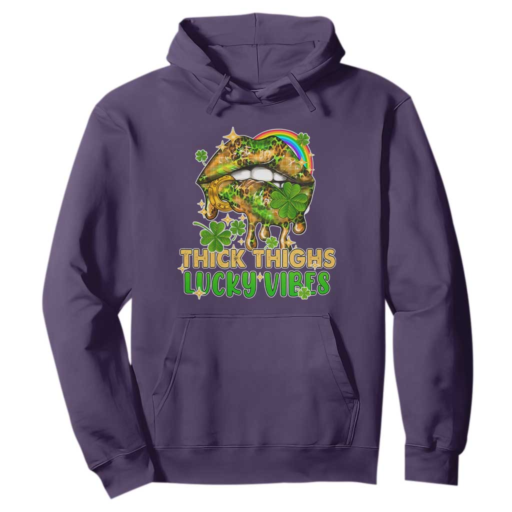 Funny St. Patricks Day Women Hoodie Thick Thighs Lucky Vibes Leopard Biting Lips TS02 Purple Printyourwear
