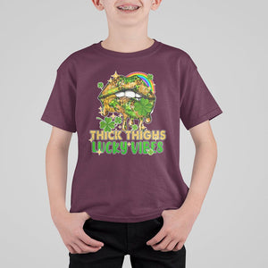 Funny St. Patricks Day Women T Shirt For Kid Thick Thighs Lucky Vibes Leopard Biting Lips TS02 Maroon Print Your Wear