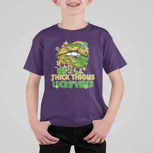 Funny St. Patricks Day Women T Shirt For Kid Thick Thighs Lucky Vibes Leopard Biting Lips TS02 Purple Print Your Wear