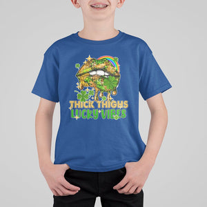 Funny St. Patricks Day Women T Shirt For Kid Thick Thighs Lucky Vibes Leopard Biting Lips TS02 Royal Blue Print Your Wear