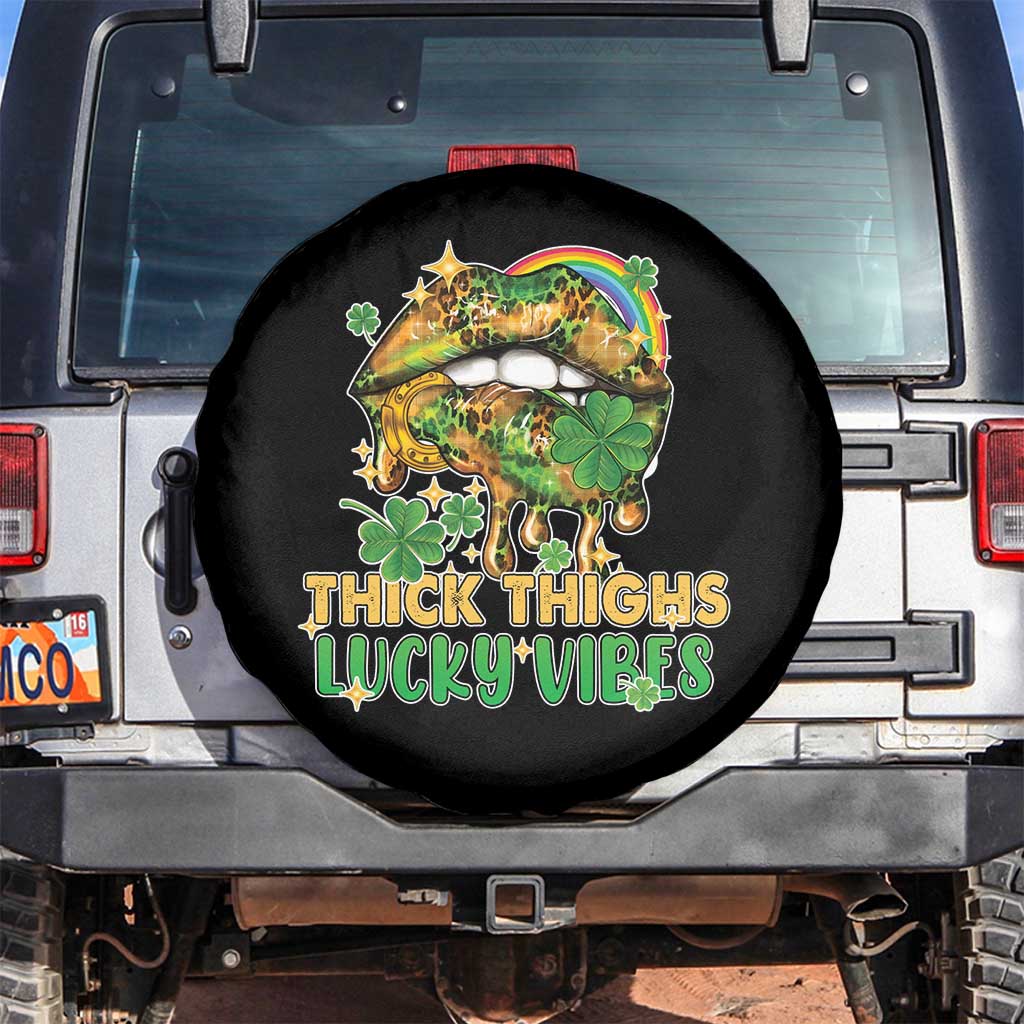 Funny St Patricks Day Women Spare Tire Cover Thick Thighs Lucky Vibes Leopard Biting Lips TS02 No hole Black Print Your Wear
