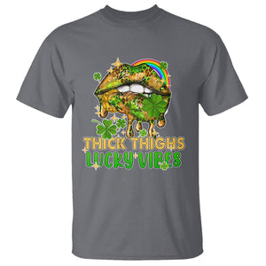 Funny St. Patricks Day Women T Shirt Thick Thighs Lucky Vibes Leopard Biting Lips TS02 Charcoal Printyourwear