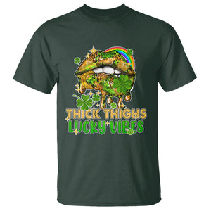 Funny St. Patricks Day Women T Shirt Thick Thighs Lucky Vibes Leopard Biting Lips TS02 Dark Forest Green Printyourwear