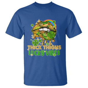 Funny St. Patricks Day Women T Shirt Thick Thighs Lucky Vibes Leopard Biting Lips TS02 Royal Blue Printyourwear