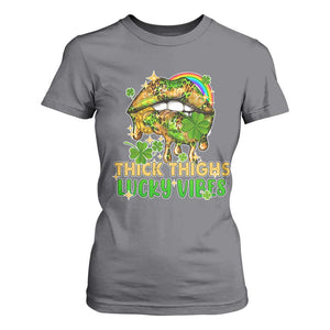 Funny St Patricks Day Women T Shirt For Women Thick Thighs Lucky Vibes Leopard Biting Lips TS02 Charcoal Print Your Wear